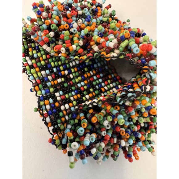 Multicolor Beaded Cuff Bracelet Handmade Elastic Boho Style Elastic Statement Je - Picture 5 of 16